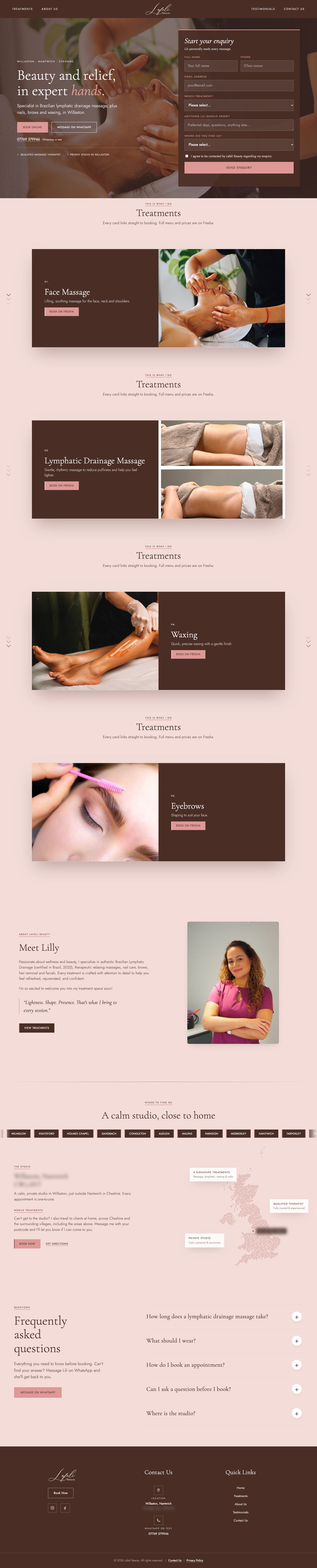 The Lafeli Beauty home page, which I built, scrolling from top to bottom